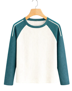 Custom Teal <b>White</b> Raglan Long Sleeve T Shirt Men Ribbed 100% Cotton Crew Neck Casual Baseball <b>Tee</b> OEM Manufacturer Supplier - Product Image 1