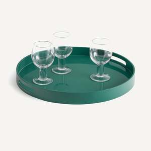Plateau rond laqué écologique brillant avec poignées vert foncé, idéal pour la décoration intérieure, organisateur de table, vente en gros, plateaux cadeaux en vrac - Product Image 2