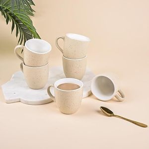 Minimalist White-Beige Ceramic Tea <b>Cup</b> <b>Set</b> of 4 - Product Image 1