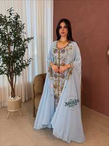 Awais House Women's Light Blue Embroidered Abaya Long Sleeve Floor Length Modest Floral Design For Wedding And Eid - Product Image 6