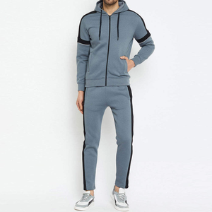 Ensemble de survêtement vintage gris à capuche pour homme, écologique, manches longues, uni, sportif, coupe classique, fermeture éclair, poches latérales, respirant - Product Image 2