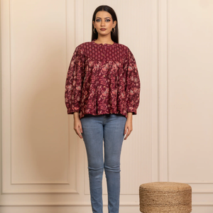 SUKOON Haut fluide en coton à motif floral pour femme, manches longues, coupe décontractée, détail boutonné |   Tunique d'été pour femmes, à porter au quotidien - Product Image 1