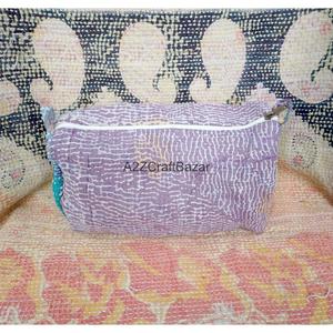 100% Pure Cotton Kantha Fabric Tassel Zipper Closure Boho Style Eco-Friendly Durable Lightweight Cosmetic Organizer - Product Image 6