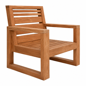 Luxury Solid Teak Outdoor Balcony/Patio Armchair Oversized Rectangular <b>Frame</b> <b>Floating</b> Slatted Seat Contemporary Waterproof Park - Product Image 3