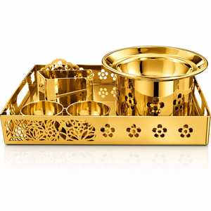 <b>Gold</b>-Plated Stainless Steel Modern Floral Pattern Multi-Functional <b>Serving</b> <b>Tray</b> Set Bowl Condiment Dishes for Wedding Catering - Product Image 3