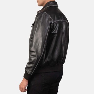 Men's Black Genuine Leather Moto Jacket Turn-Down Collar Zipper Front Solid Color Autumn Wear - Product Image 4