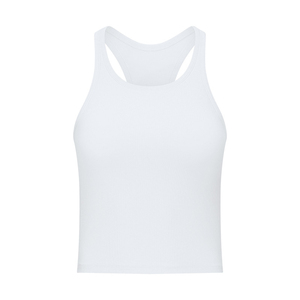 Camiseta sin mangas de cuello redondo ajustada para mujer, chaleco de punto acanalado, transpirable, de secado rápido, poliéster/algodón, frontal personalizable, longitud regular - Product Image 4
