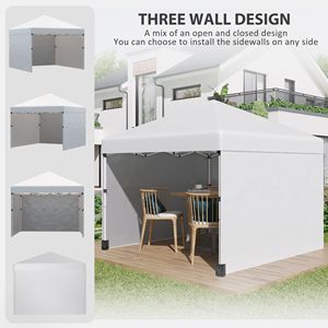 Gazebo Pop-up 3x3m con Sacche Pesi per Gambe, Borsa per il Trasporto, 3 Pareti Laterali, Altezza Regolabile, Riparo per Eventi, Gazebo da Giardino, Colore Bianco - Product Image 4