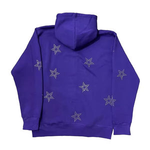 Sudadera con capucha con cremallera personalizada al por mayor, estilo Y2K, con estrellas de diamantes de imitación, para hombre, streetwear, morada, oversize, con gráfico de cristal, unisex, con logo - Product Image 6