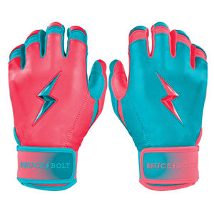 ถุงมือตีเบสบอล Bruce-Bolt Max Clark Signature Series รุ่นข้อมือสั้น สีชมพู/เขียวอมฟ้า หนัง Cabretta แท้ 100% ปิดด้วยแถบตีนตุ๊กแก น้ำหนักเบา - Product Image 1