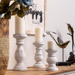 Venta al por mayor de madera blanca de socorro hecha a mano con forma hexagonal personalizable candelabro soporte conjunto hogar Navidad cumpleaños decoraciones - Product Image 2