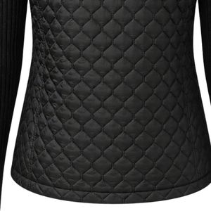 Black AKA Quilted Sweater <b>Jacket</b> Women Zip Up Knit Outerwear Casual Fashion Cardigan Warm Layered Top Stylish Apparel - Product Image 5