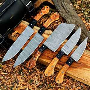 Lot de 5 couteaux de chef professionnels en acier Damas forgé à la main, lame pleine longueur, vente chaude - Product Image 3