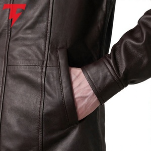 Abrigo Largo de Invierno de Cuero Genuino Ecológico, Transpirable, Impermeable y Antiarrugas con Cuello Mao y Doble Botonadura - Product Image 6