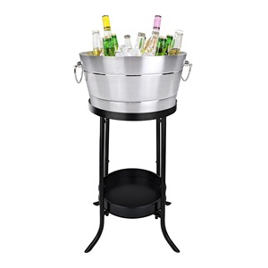 Stainless Steel Insulated Ice <b>Bucket</b> <b>with</b> <b>Lid</b> and Handle Round Beverage Cooler Tub - Product Image 6