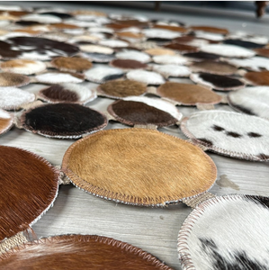 Alfombras de Cuero Vacuno con Patrón Geométrico Ovalado, Alfombra de Cuero Vacuno Natural Hecha a Mano, Decoración para Sala de Estar, Venta al Por Mayor, OEM, Personalizada - Product Image 3