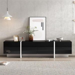 Contemporary Rectangle Design TV Stand White Black Unique Modern TV Cabinet for TVs up to 80 Inches Stylish TV Console Table - Product Image 2