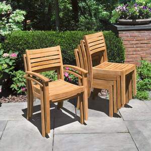 Outdoor Garden <b>Dining</b> <b>Chair</b> Slatted Armchair <b>Teak</b> Look Transitional Design Patio Seating Backrest Villa Events Park Kitchen - Product Image 1