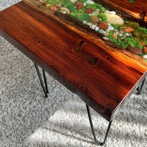 Emerald River Wooden Moss <b>Epoxy</b> <b>Table</b> Handmade Rustic Nature Inspired <b>Coffee</b> <b>Table</b> Artistic Pebble Forest Design Luxury Home - Product Image 4