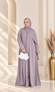 Women Navy Blue Long Sleeve Ankle Length Beaded Turkish V Neck Modest <b>Abaya</b> <b>Dress</b> Polyester Loose Fit Daily Wear Middle East - Product Image 4