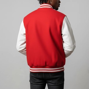 <b>Men's</b> Red <b>White</b> Varsity <b>Jacket</b> Casual Turn-down Collar Single Breasted Polyester Cotton Solid Color Autumn Wear - Product Image 4