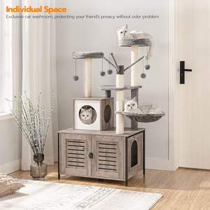Árbol para gatos con caja de arena, 27.6"L x 18.9"W x 52"H, Mueble para gatos de interior, Condominio para gatos con hamaca y varita de juguete - Product Image 3
