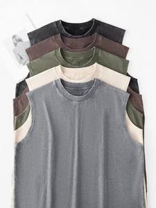 เสื้อกล้ามออกกำลังกายผ้าคอตตอนหนาน้ำหนักมากทรงโอเวอร์ไซส์สำหรับผู้ชาย เสื้อยืดทรงเข้ารูปแบบคัทออฟ ล้างสีแบบแอซิดวอช รับสกรีนโลโก้ เสื้อยืดทรงหลวม - Product Image 5