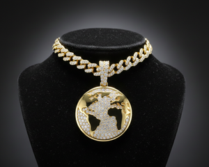 จี้รูปแผนที่โลกสุดหรู ประดับเพชรโมอิสซาไนต์ ทรงลูกโลก สไตล์ฮิปฮอป สร้อยคอทองคำ เงิน 10K 14K เครื่องประดับทองคำวิบวับ - Product Image 3