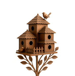 บ้านนกโลหะสไตล์ชนบทสำหรับตกแต่งสวน พร้อมลวดลายรูปนกและใบไม้ - Product Image 6