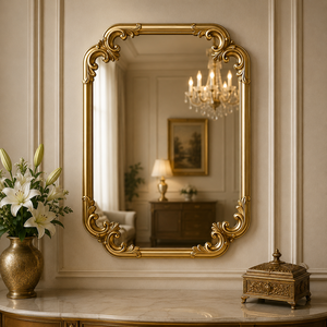 Miroir mural en bois sculpté Savoy Crest, cadre décoratif artisanal, miroir d'appoint haut de gamme pour les espaces de vie sophistiqués - Product Image 4