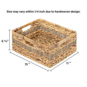 Panier de rangement fait main en jonc de mer naturel et jacinthe d'eau avec cadre et poignées durables - Product Image 4