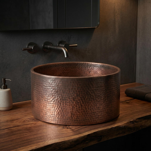 Hammered Copper <b>Round</b> Vessel Sink Contemporary Metal <b>Basin</b> for Washing Durable Countertop Sink - Product Image 5