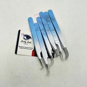 Pince à épiler d'extension de cils en acier inoxydable double couleur bleu ciel blanc personnalisé de haute qualité - Product Image 5