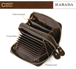 Custom RABADA Vintage Crazy Horse Leather Mini Zip Card Accordion Wallet <b>Coin</b> <b>Purse</b> for Men - Product Image 4