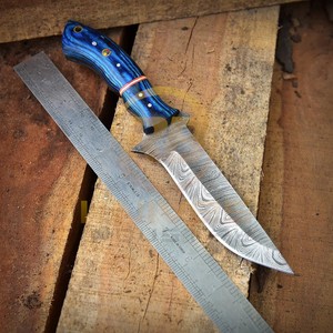 OEM DIY Damascus Steel Fixed Blade Hunting/Skinning <b>Knife</b> Straight Edge <b>Bone</b> <b>Handle</b> | Outdoor Camping <b>Knife</b> Leather Belt Sheath - Product Image 3