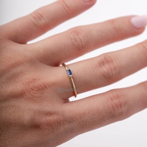 14K Dainty Sapphire Baguette <b>Ring</b> Solitaire Sapphire <b>Ring</b> Solid <b>Silver</b> Band Birthstone Baguette <b>Ring</b>,Blue Gemstone <b>Ring</b> Mothers - Product Image 4