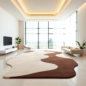 Tapis artisanal abstrait marron ivoire de forme libre pour salon, tapis de sol moderne de forme irrégulière pour chambre à coucher, décoration intérieure - Product Image 1