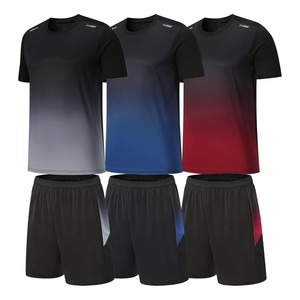Conjunto Deportivo para Hombre, Camiseta y Pantalones Cortos con Degradado de Color, Cuello Redondo, Secado Rápido, Poliéster y Spandex, Ropa Deportiva de Verano - Product Image 3