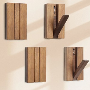 Gancho de pared minimalista de madera, instalación con taladro, gancho individual para almacenamiento de ropa, diseño que ahorra espacio - Product Image 1
