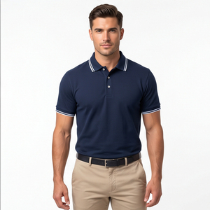 Chemise décontractée à manches courtes pour homme, coupe ajustée, en toile respirante 180g (Spandex/Coton), avec logo personnalisé, pour le golf, vente en gros - Product Image 4