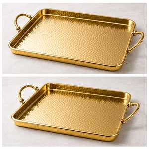 Bandeja de Servir Art Deco de Acero Inoxidable, Diseño Martillado Recién Diseñado con Asa, Acabado Pulido Espejo - Product Image 5