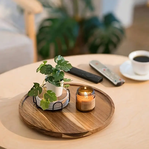 Vintage Style Round Wooden Decorative Tray Solid <b>Log</b> Serving Tray for Home, Bathroom Accessory Multifunctional Wooden Platter - Product Image 4