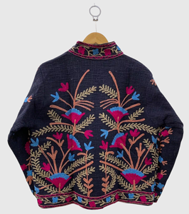 Veste à col mandarin brodée à la main avec motifs floraux, manches longues, pour adulte, en coton, longueur standard, style Prairie Chic, idéale pour l'automne - Product Image 2