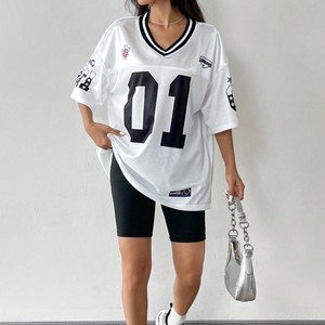 OEM High Quality Streetwear Oversized Boxy Women <b>Drop</b> Shoulder American Football Jersey Breathable 100% Polyester V Neck Top - Product Image 6