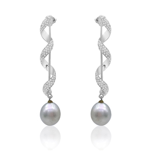 Pendientes Colgantes Redondos de Diamantes Naturales con Perlas para Mujer, 0.71 Cttw, Plata de Ley 925, Engaste de Garras, Joyería al por Mayor para Bodas - Product Image 1