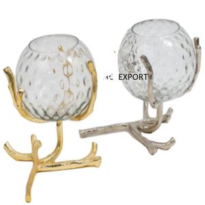 Juego de 2 tazones de Metal transparente para decoración, Set de 2 tazones con soporte transparente redondo, dorado y gris - Product Image 1