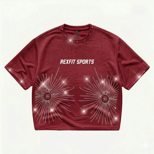 เสื้อยืดดีไซน์เนอร์ทรงบ็อกซี่ OEM/ODM ปักโลโก้ด้วยคริสตัล เสื้อผ้าสตรีทแวร์ พิมพ์ลาย เสื้อยืดคอตตอนทรงหลวมไหล่ตก คุณภาพสูง - Product Image 3
