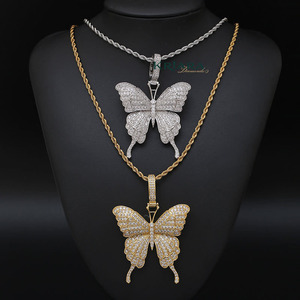Colgante de Mariposa de Plata 925 con Baño de Oro de 18K y Rodio, con Moissanita, Estilo Hip Hop, Unisex, Joyería de Lujo para Uso Diario - Product Image 4
