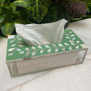 Caja de pañuelos de madera de lujo con incrustaciones de concha hechas a mano, servilletero elegante para sala de estar y decoración de escritorio de oficina - Product Image 5