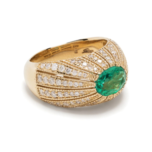 Luxury Yellow <b>Gold</b> <b>Cocktail</b> <b>Ring</b> With Round Brilliant Cut Diamond Geometric Design Unisex Everyday Wear - Product Image 1